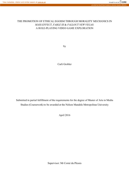 The Promotion of Ethical Egoism Through Morality Mechanics in Mass Effect, Fable Iii & Fallout New Vegas: a Role-Playing Video Game Exploration