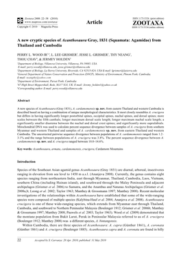 Zootaxa, a New Cryptic Species of Acanthosaura