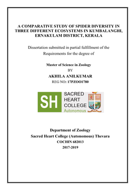 A Comparative Study of Spider Diversity in Three Different Ecosystems in Kumbalanghi, Ernakulam District, Kerala