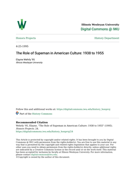 The Role of Supeman in American Culture: 1938 to 1955