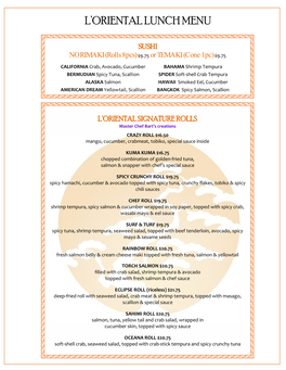 L'oriental Lunch Menu