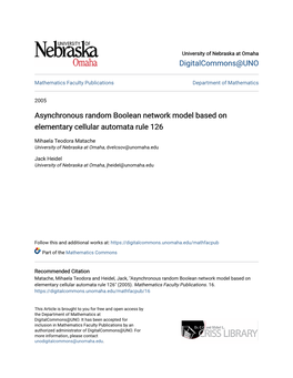 Asynchronous Random Boolean Network Model Based on Elementary Cellular Automata Rule 126