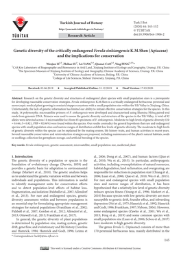 Genetic Diversity of the Critically Endangered Ferula Sinkiangensis K.M.Shen (Apiaceae) and the Implications for Conservation