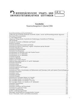 Geschichte Neuerwerbungsliste 4. Quartal 2006