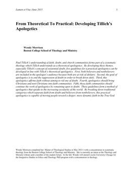 Developing Tillich's Apologetics