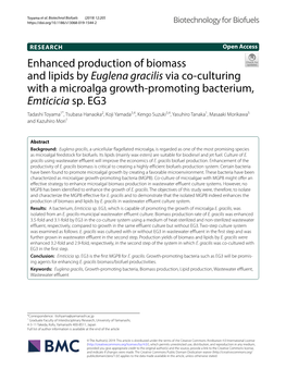 Euglena Gracilis Via Co‑Culturing with a Microalga Growth‑Promoting Bacterium, Emticicia Sp