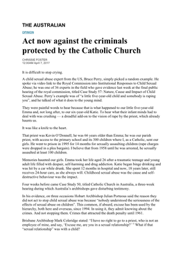 Act Now Against the Criminals Protected by the Catholic Church