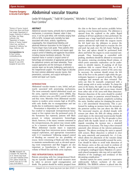 Abdominal Vascular Trauma Leslie M Kobayashi,1 Todd W Costantini,1 Michelle G Hamel,1 Julie E Dierksheide,1 Raul Coimbra2