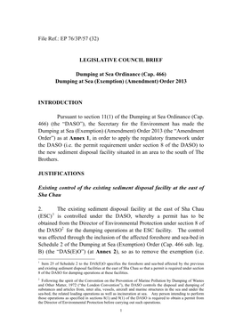 (32) LEGISLATIVE COUNCIL BRIEF Dumping at Sea Ordinance