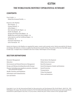 The World Bank Monthly Operational Summary