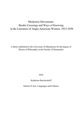 Modernist Movements: Border Crossings and Ways of Knowing in the Literature of Anglo-American Women, 1913-1930