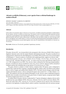 Adesmia Sessilifolia (Fabaceae), a New Species from a Relictual Landscape in Southern Brazil