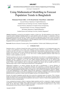 Using Mathematical Modelling to Forecast Population Trends in Bangladesh