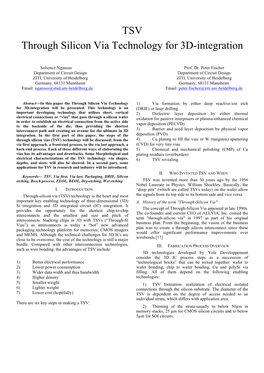 TSV Through Silicon Via Technology for 3D-Integration