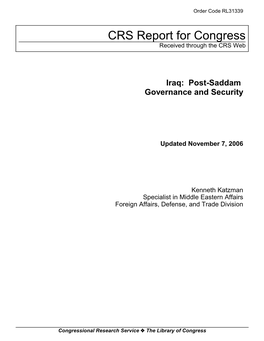 Iraq: Post-Saddam Governance and Security