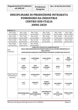 Disciplinare Di Produzione Integrata Pomodoro Da Industria Centro Sud Italia Anno 2020