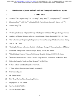 Identification of Potent and Safe Antiviral Therapeutic Candidates Against SARS-Cov-2