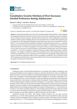 Constitutive Genetic Deletion of Hcn1 Increases Alcohol Preference During Adolescence