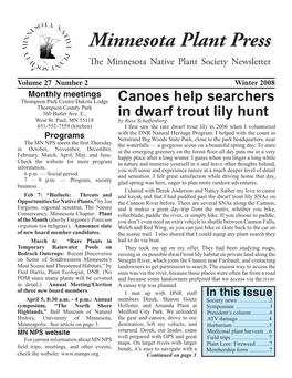 Minnesota Plant Press the Minnesota Native Plant Society Newsletter