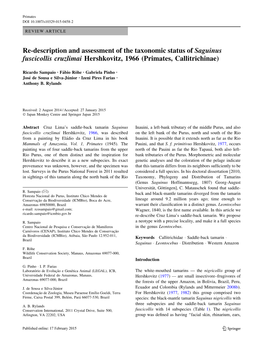 Re-Description and Assessment of the Taxonomic Status of Saguinus Fuscicollis Cruzlimai Hershkovitz, 1966 (Primates, Callitrichinae)