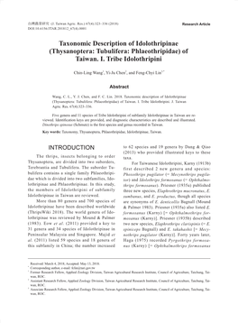 Thysanoptera: Tubulifera: Phlaeothripidae) of Taiwan