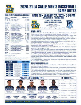 2020-21 La Salle Men's Basketball Game Notes