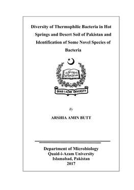 Diversity of Thermophilic Bacteria in Hot Springs and Desert Soil of Pakistan and Identification of Some Novel Species of Bacteria