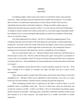 Summary Team #8435 in Modeling a Highly Volatile System Such As That of a Serial Killer's Attacks, Many Potential Issues Arise