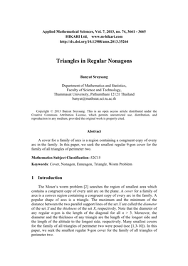 Triangles in Regular Nonagons