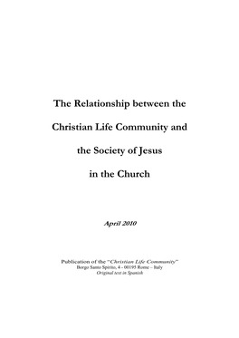 The Relationship Between the CLC and the Society of Jesus in the Church for the Mission