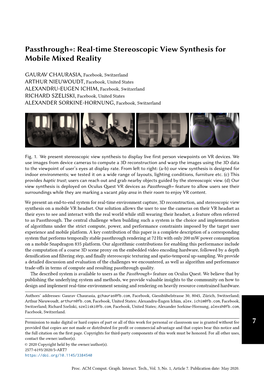 7 Passthrough+: Real-Time Stereoscopic View Synthesis for Mobile Mixed Reality