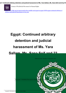 Egypt: Continued Arbitrary Detention and Judicial Harassment of Ms. Yara Sallam, Ms