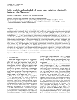 Iodine Speciation and Cycling in Fresh Waters: a Case Study from a Humic Rich Headwater Lake (Mummelsee)