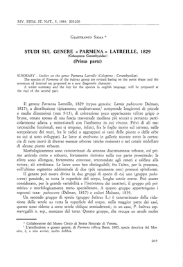 Studi Sul Genere «Parmena» Latreille