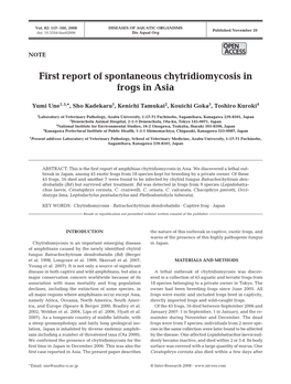 First Report of Spontaneous Chytridiomycosis in Frogs in Asia