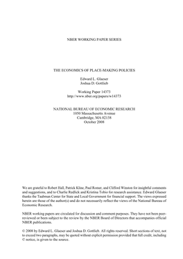 Nber Working Paper Series the Economics of Place