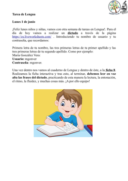 Tarea De Lengua Lunes 1 De Junio