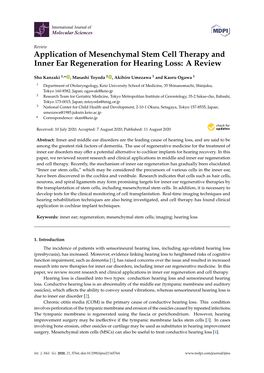 Application of Mesenchymal Stem Cell Therapy and Inner Ear Regeneration for Hearing Loss: a Review