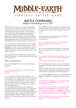 BATTLE COMPANIES Designer’S Commentary, February 2020