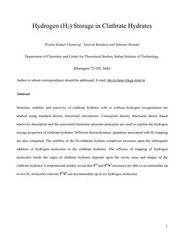 Hydrogen (H2) Storage in Clathrate Hydrates