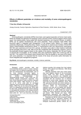 Effects of Different Pesticides on Virulence and Mortality of Some Entomopathogenic Nematodes