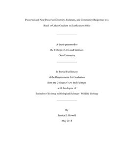 Passerine and Near Passerine Diversity, Richness, and Community Responses to A