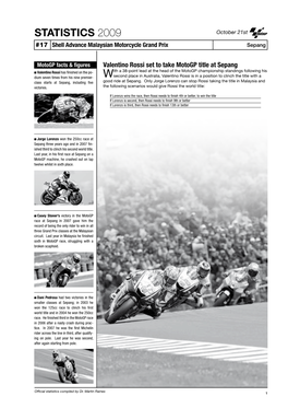 STATISTICS 2009 October 21St #17 Shell Advance Malaysian Motorcycle Grand Prix Sepang