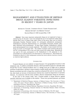 Management and Utilization of Orphan Drugs Against Parasitic Infections in Recent 7 Years in Japan