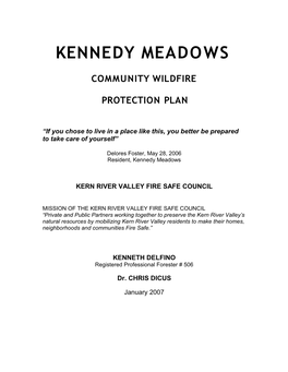 Kennedy Meadows Community Wildfire Protection Plan
