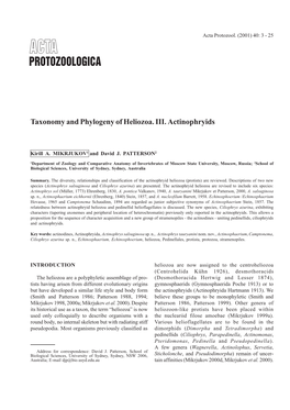 Taxonomy and Phylogeny of Heliozoa. III. Actinophryids