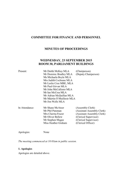 Committee for Finance and Personnel Minutes of Proceedings Wednesday