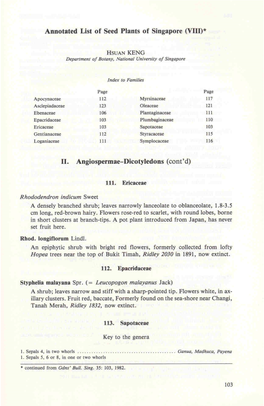 Annotated List of Seed Plants of Singapore (Vffi)* 11. Angiospermae-Dicotyledons ( Cont' D)