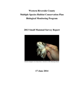 Western Riverside County Multiple Species Habitat Conservation Plan Biological Monitoring Program