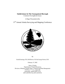 Subdivision in the Unorganized Borough, Presented at AKSMC Feb